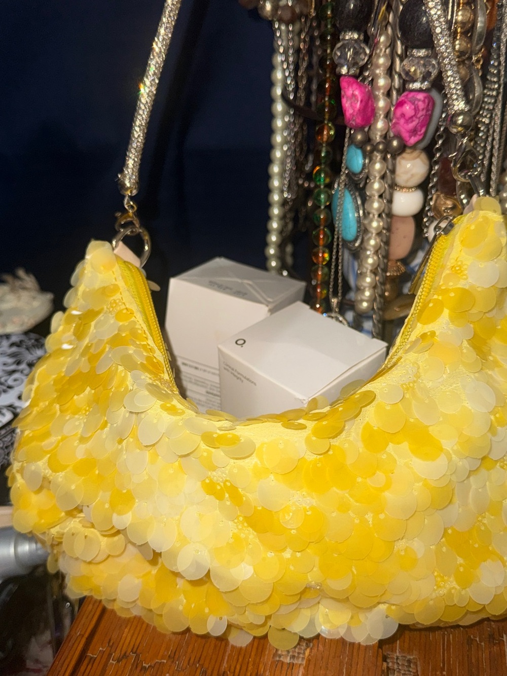 Yellow Sequin Shoulder Bag - Women's Sparkle Handbag - Picture 4 of 4